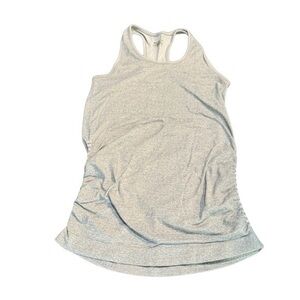 Athleta light grey heather racer back tank, pleated sides, XS